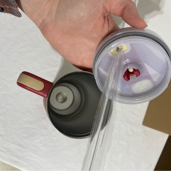 POSHBOSS Stanley-like Steel Tumbler Cup Thermos With Handle & Straw Red Poshswag - Picture 5 of 11